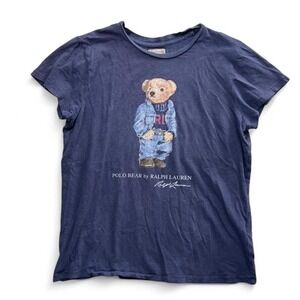 Vintage 90s Polo Bear Ralph Lauren Navy Blue T Shirt Size Medium